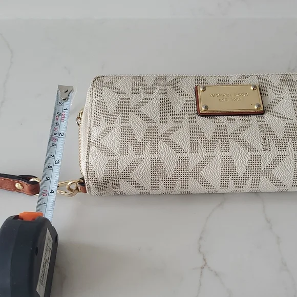 Michael Kors Cream and Brown Logo Wristlet - Picture 8 of 11